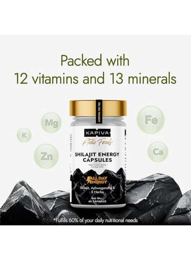 Kapiva كابيفا شيلجيت/شيلاجيت طاقة 60 كبسولة | مصنوع من شيلجيت نقي 100% | لطاقة وتحمل طوال اليوم | مع أشواغاندا، غوكشورا | يحتوي على 12 فيتامين و 13 معدن - Image 2