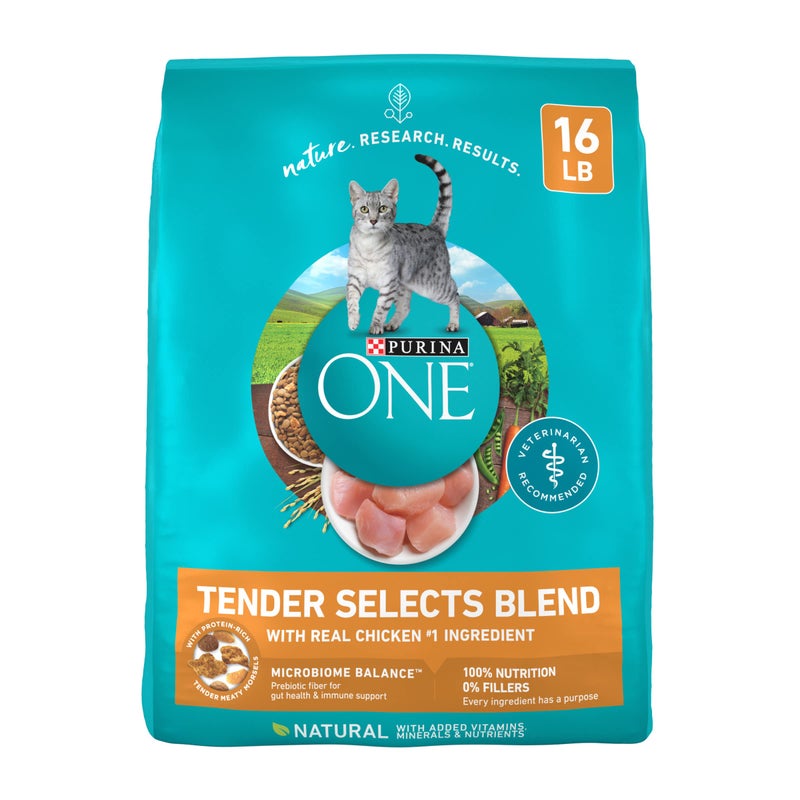 Purina ONE Natural Dry Cat Food, Tender Selects Blend With Real Chicken - 16 Lb. Bag - Image 1