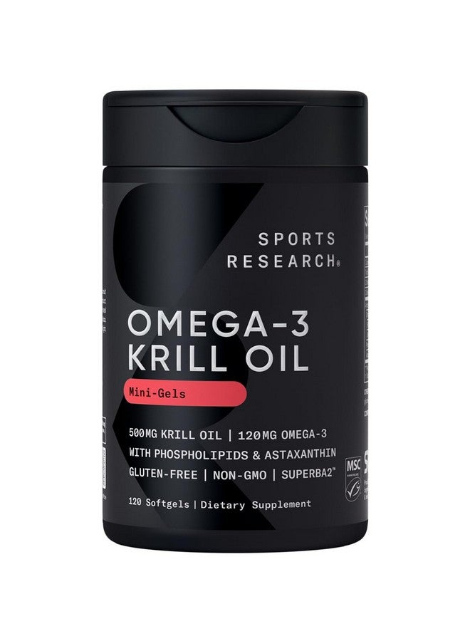 SPORTS RESEARCH Sports Research Antarctic Krill Oil Omega 3 Mini-Softgels 500mg with Phospholipids, Choline & Astaxanthin - Sustainably Sourced, Non-GMO Verified & Gluten Free - 120 Softgel Capsules  - Image 1