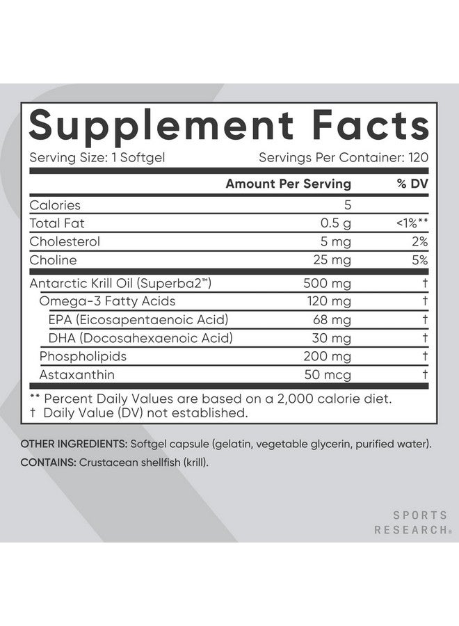 SPORTS RESEARCH Sports Research Antarctic Krill Oil Omega 3 Mini-Softgels 500mg with Phospholipids, Choline & Astaxanthin - Sustainably Sourced, Non-GMO Verified & Gluten Free - 120 Softgel Capsules  - Image 5