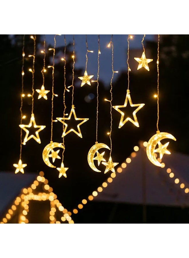 Decorative Starry String Curtain Ramadan Lights Moons and Stars LED Night Light for Ramadan Home Decoration Party, USB Powered (Warm White) With 8 Modes Setting - Image 2