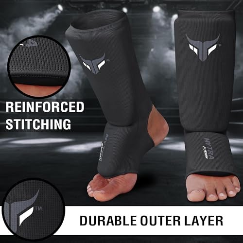 Mytra Fusion Kids Kickboxing Shin Guards Elasticated Shin Instep Protector Shin Guards MMA, Training, Sparring, Muay Thai shin Guards (Black, XXS) - Image 3