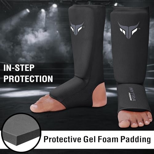 Mytra Fusion Kids Kickboxing Shin Guards Elasticated Shin Instep Protector Shin Guards MMA, Training, Sparring, Muay Thai shin Guards (Black, XXS) - Image 5