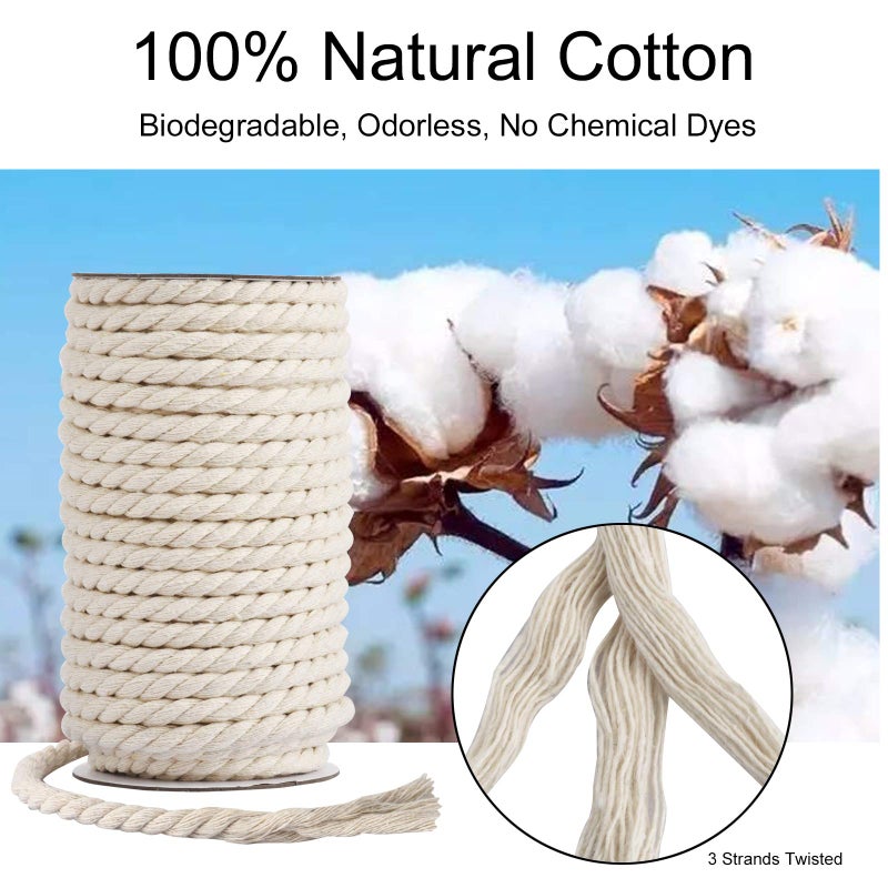 Hdviai Cotton Cord 8mm x 20 Yards - Natural Unbleached Macrame Rope - 3 Strand Twisted Cotton Rope for Wall Hangingï¼ŒDIY Craft Makingï¼ŒPlant Hangersï¼ŒKnotting Decorative Projects (White) - Image 4