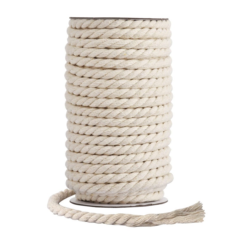 Hdviai Cotton Cord 8mm x 20 Yards - Natural Unbleached Macrame Rope - 3 Strand Twisted Cotton Rope for Wall Hangingï¼ŒDIY Craft Makingï¼ŒPlant Hangersï¼ŒKnotting Decorative Projects (White) - Image 1