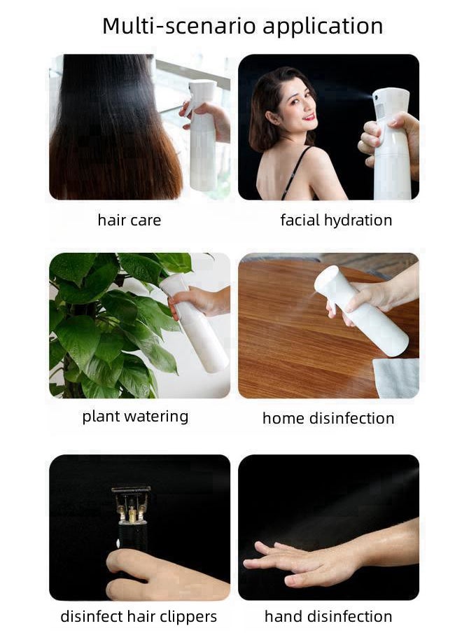WAOKN - Continuous Spray Bottle (300ml) Ultra-Fine Water Mist Plastic Sprayer - For Disinfection, Hair Styling, Cleaning, Salon, Botanical, Essential Oil Fragrance and More - White - Image 1