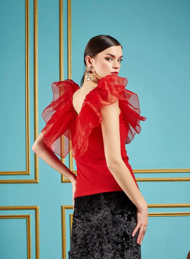SASSAFRAS Sassafras Frill Detail V Neck Top