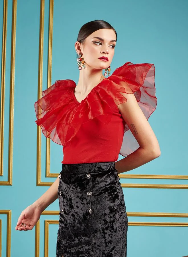 SASSAFRAS Sassafras Frill Detail V Neck Top