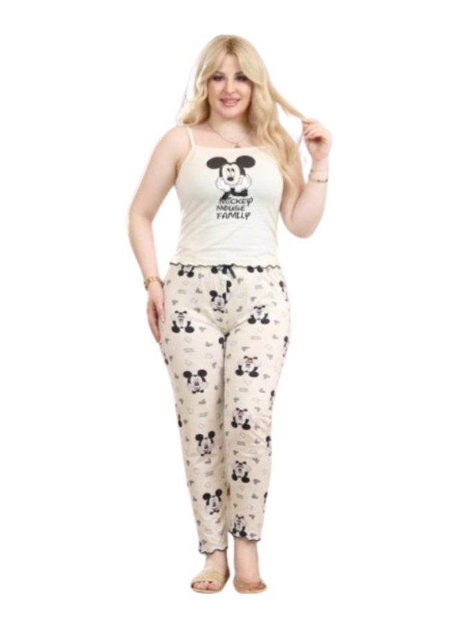 Women's cotton lycra two-piece pajama set (top and pants) - Image 1