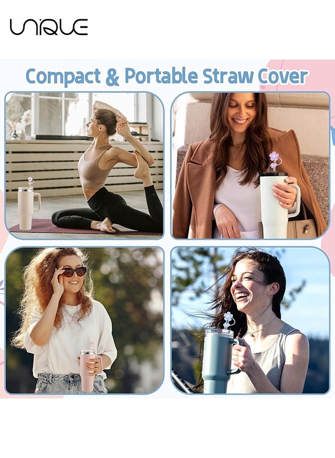 Unique 5 PCS Dustproof Straw Cap, Reusable Silicone Straw Lid Protector,Cartoon Pattern Plugs,for 0.4"/10mm Straw Fitting (Flowers) - Image 4