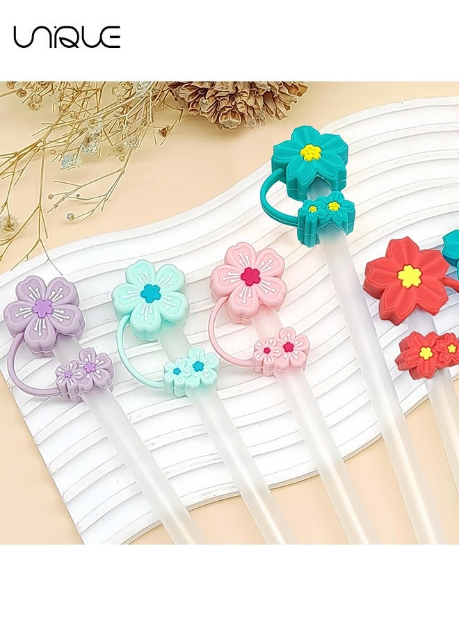 Unique 5 PCS Dustproof Straw Cap, Reusable Silicone Straw Lid Protector,Cartoon Pattern Plugs,for 0.4"/10mm Straw Fitting (Flowers) - Image 5