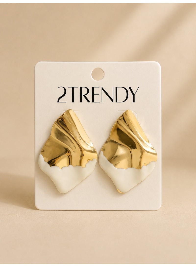 Gold & White Geometric Stud Earrings for Women