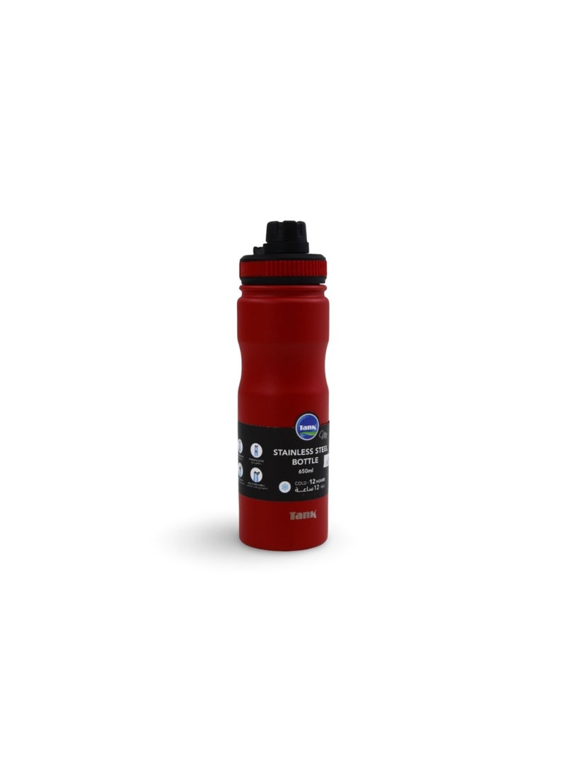 Tank Stainless Steel Cold Bottle 650ml – Dark Red - Image 2