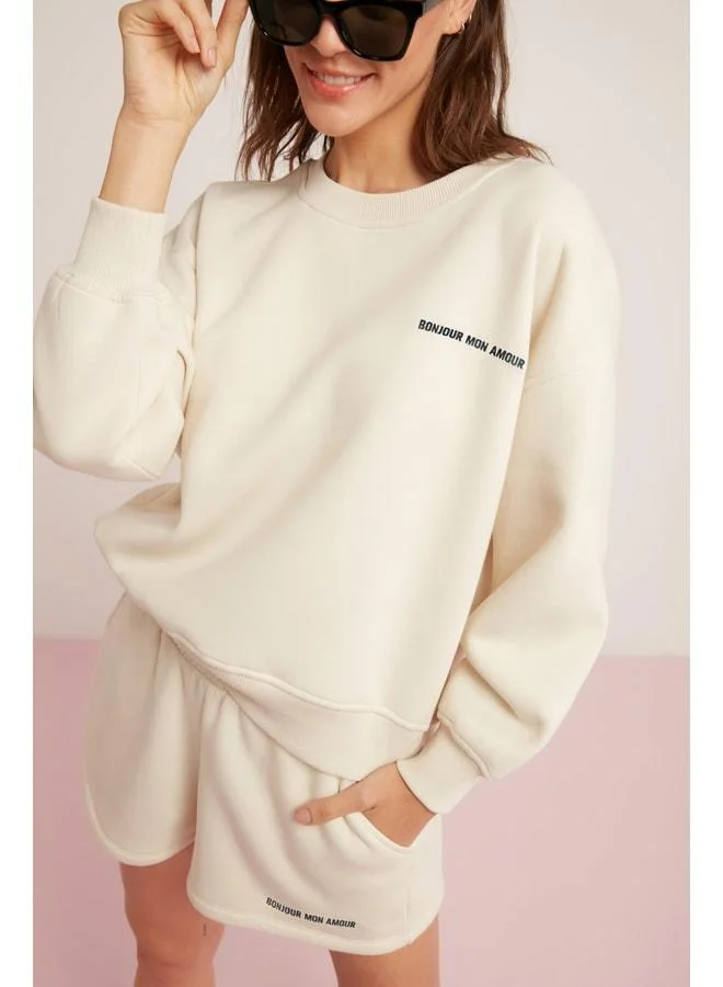 Ethiquet Sandra Women's Cotton Soft Fleece-Lined Printed Round Neck Comfort Vanilla Sweatshirt.