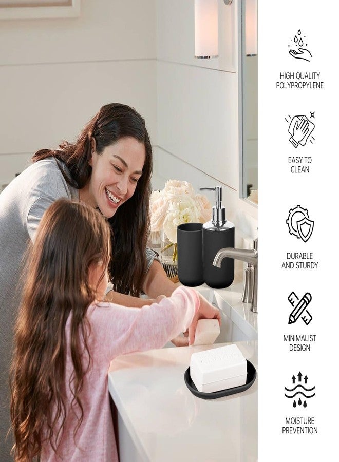 RRM Bathroom Accessory Set, 4 Pcs Plastic Bathroom Set Include Soap Dispenser, Soap Dish, Toothbrush Holder, Mousewash Cup, Modern Bahtroom Décor Set, Space Save for Bathroom(Black) - Image 2
