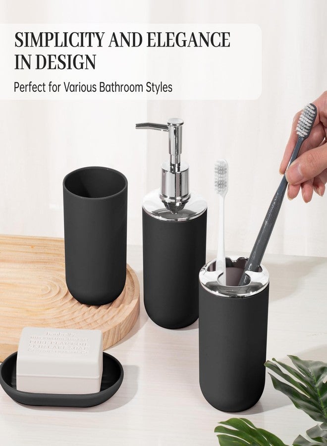 RRM Bathroom Accessory Set, 4 Pcs Plastic Bathroom Set Include Soap Dispenser, Soap Dish, Toothbrush Holder, Mousewash Cup, Modern Bahtroom Décor Set, Space Save for Bathroom(Black) - Image 5