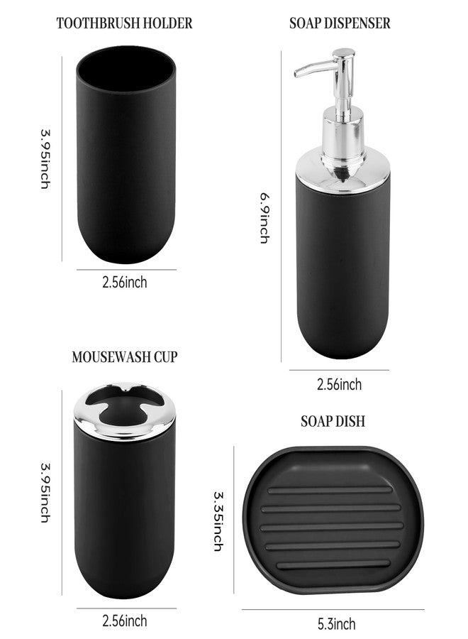 RRM Bathroom Accessory Set, 4 Pcs Plastic Bathroom Set Include Soap Dispenser, Soap Dish, Toothbrush Holder, Mousewash Cup, Modern Bahtroom Décor Set, Space Save for Bathroom(Black) - Image 3