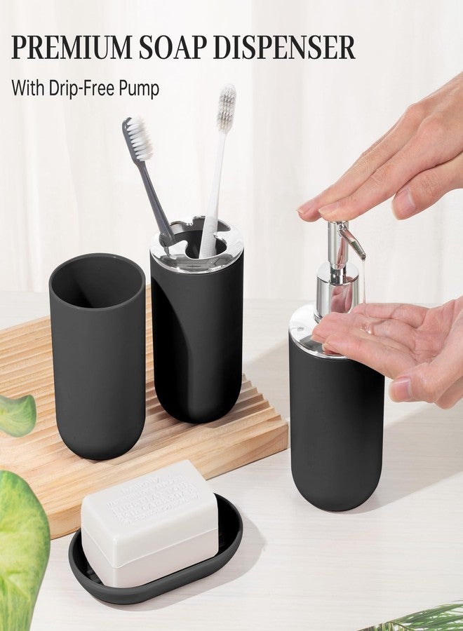RRM Bathroom Accessory Set, 4 Pcs Plastic Bathroom Set Include Soap Dispenser, Soap Dish, Toothbrush Holder, Mousewash Cup, Modern Bahtroom Décor Set, Space Save for Bathroom(Black) - Image 4