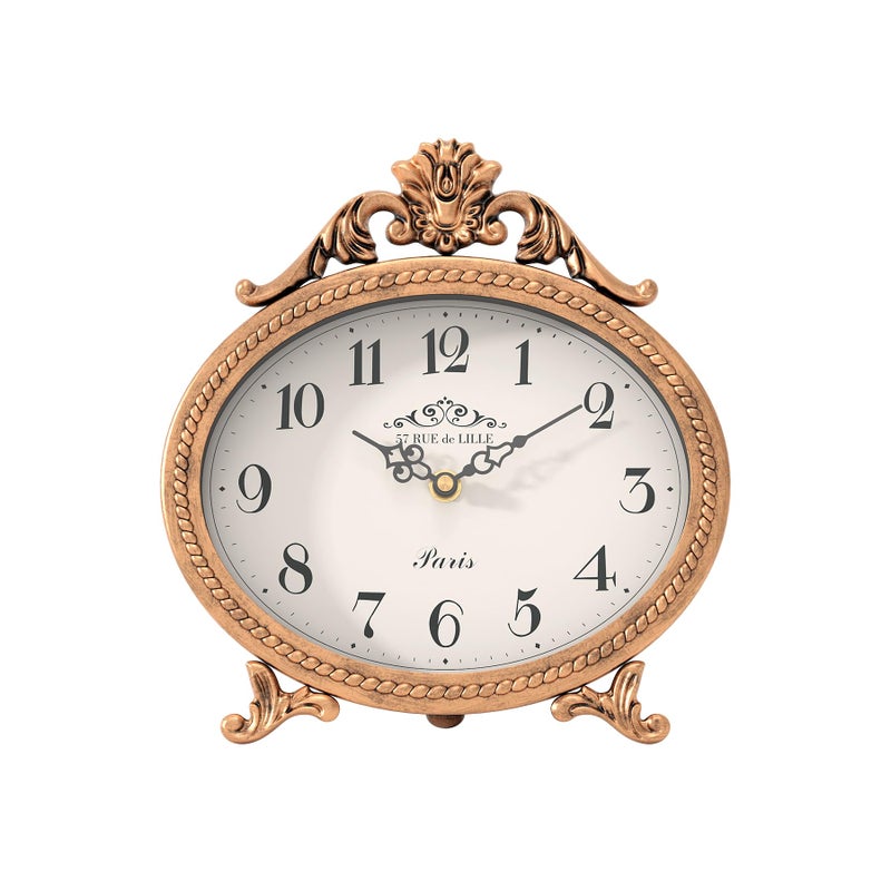 Abdurey Vintage Table Clock on Stand,Desk and Shelf Decorative Clock,French Rustic Style Mantel Clocks,Metal Frame Antique Gold Finish,Farmhouse,Bedroom, Bedside,Living Room,Gift Clocks - Image 1