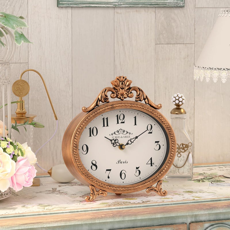 Abdurey Vintage Table Clock on Stand,Desk and Shelf Decorative Clock,French Rustic Style Mantel Clocks,Metal Frame Antique Gold Finish,Farmhouse,Bedroom, Bedside,Living Room,Gift Clocks - Image 3