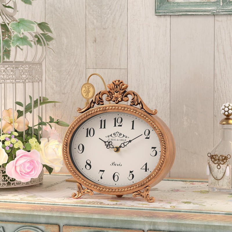 Abdurey Vintage Table Clock on Stand,Desk and Shelf Decorative Clock,French Rustic Style Mantel Clocks,Metal Frame Antique Gold Finish,Farmhouse,Bedroom, Bedside,Living Room,Gift Clocks - Image 5