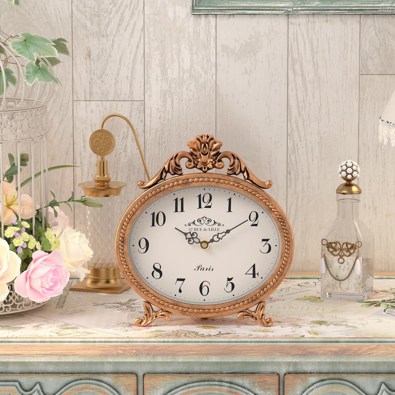 Abdurey Vintage Table Clock on Stand,Desk and Shelf Decorative Clock,French Rustic Style Mantel Clocks,Metal Frame Antique Gold Finish,Farmhouse,Bedroom, Bedside,Living Room,Gift Clocks - Image 4