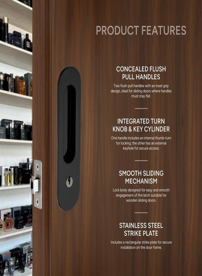 LAPO Sliding Door Lock | Zinc Alloy | Premium Black Finish | Fits 35mm–50mm Door Thickness | Heavy Duty Handle with Privacy Lock for Wooden & Metal Sliding Doors | Home & Office Use - Image 4