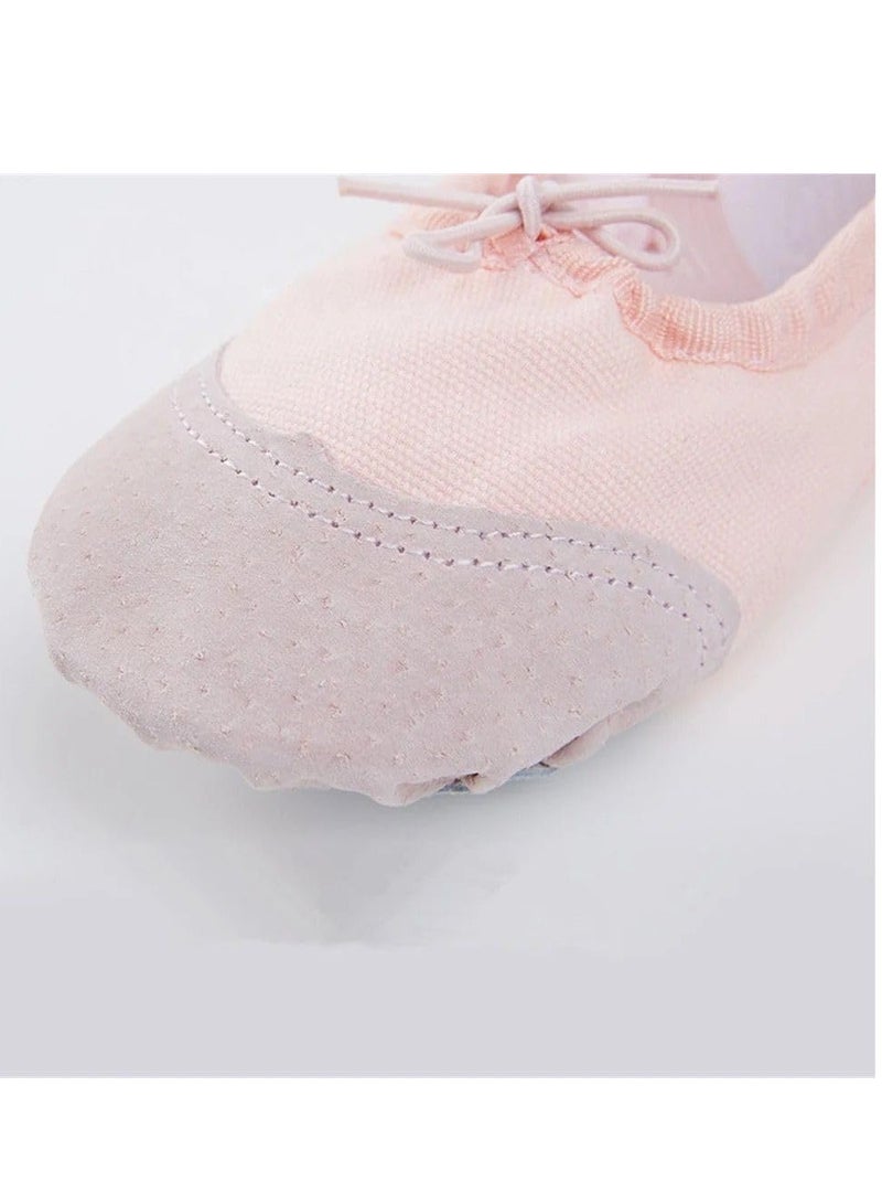 SPORTQ Ballerina Shoes Canvas Leather Sole Flat Dance Shoes Toddler Kids Yoga/Ballet Dancer Shoes Flesh color US 25