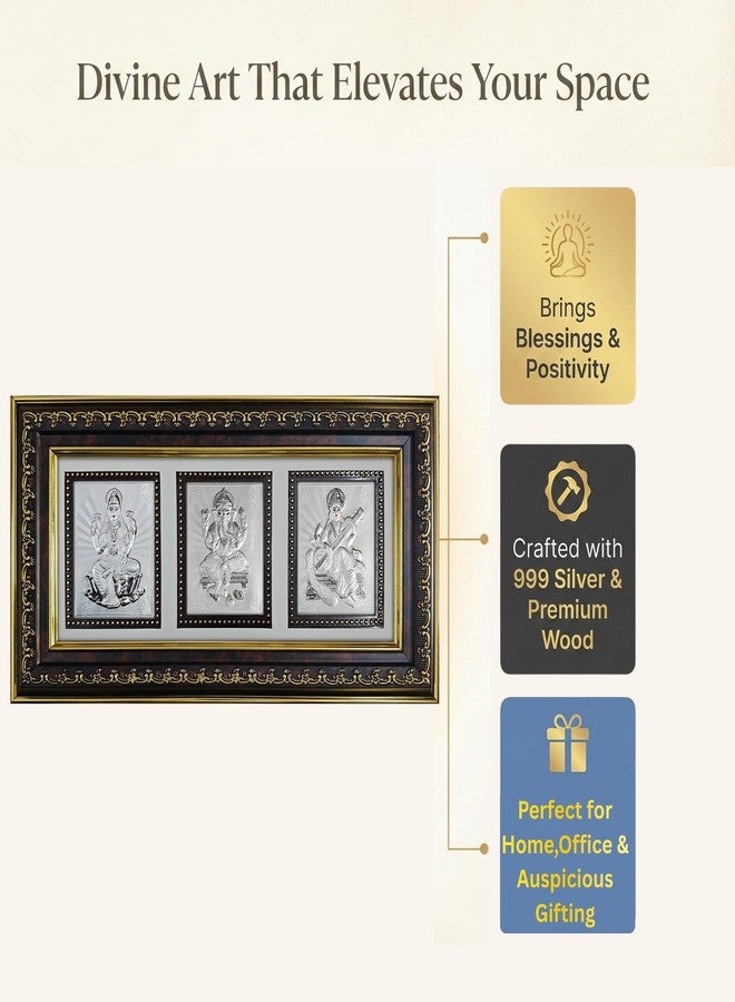 ARTSMINE Pure 999 Silver Trimurti Table Top & Wall Frame – Ganesh Lakshmi Saraswati Design|Certified Silver Art|Premium Finish|Table Top & Wall Mount – 1 × Unit - Image 1