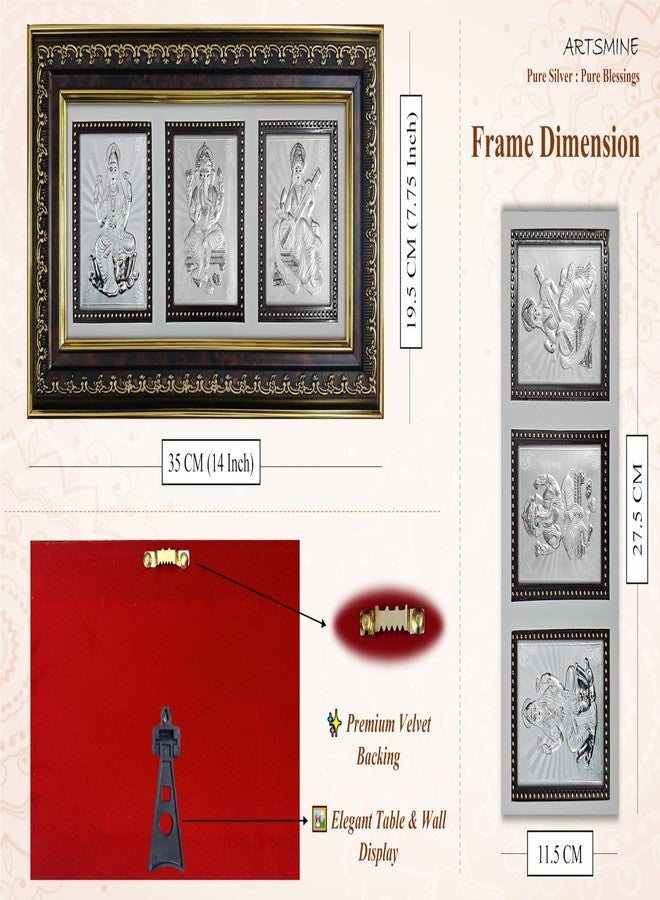 ARTSMINE Pure 999 Silver Trimurti Table Top & Wall Frame – Ganesh Lakshmi Saraswati Design|Certified Silver Art|Premium Finish|Table Top & Wall Mount – 1 × Unit - Image 2