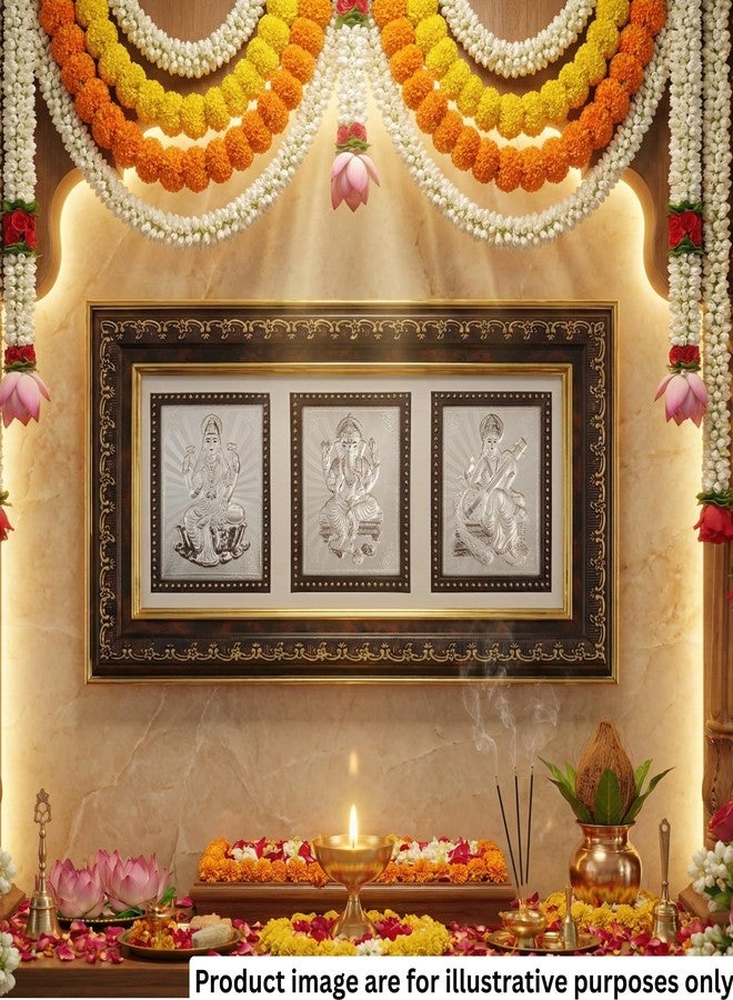 ARTSMINE Pure 999 Silver Trimurti Table Top & Wall Frame – Ganesh Lakshmi Saraswati Design|Certified Silver Art|Premium Finish|Table Top & Wall Mount – 1 × Unit - Image 3