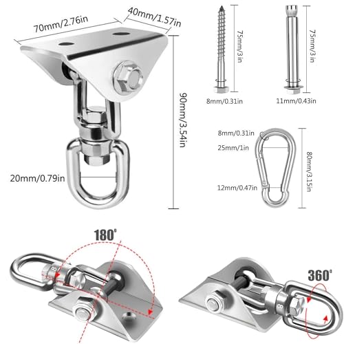 Mornihima Swing Hanger for Wooden & Concrete Swing Set, 2000LB Capacity Hammock Hanger 360°Rotate Stainless Steel Swing Hammock Hanging Kit Hardware, Heavy Duty Swing Brackets for Porch Playground Yoga-2 Packs - Image 3