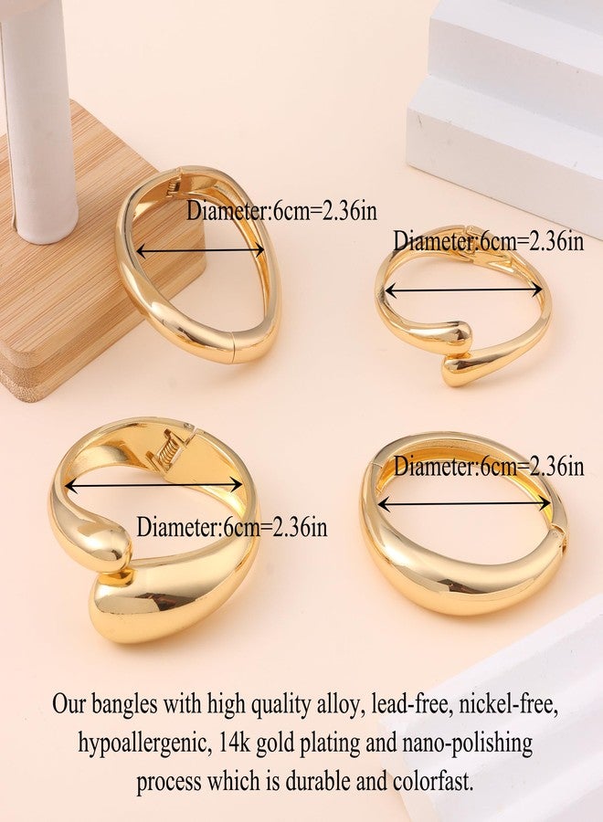CASDAN 4Pcs Chunky Bangle Bracelets for Women Twisted Hinged Stackable Bangles Set Trendy Wide Wrist Cuff Stack Bracelets - Image 4