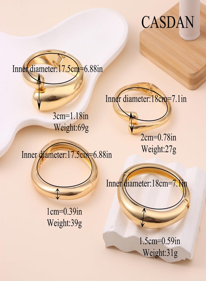CASDAN 4Pcs Chunky Bangle Bracelets for Women Twisted Hinged Stackable Bangles Set Trendy Wide Wrist Cuff Stack Bracelets - Image 3