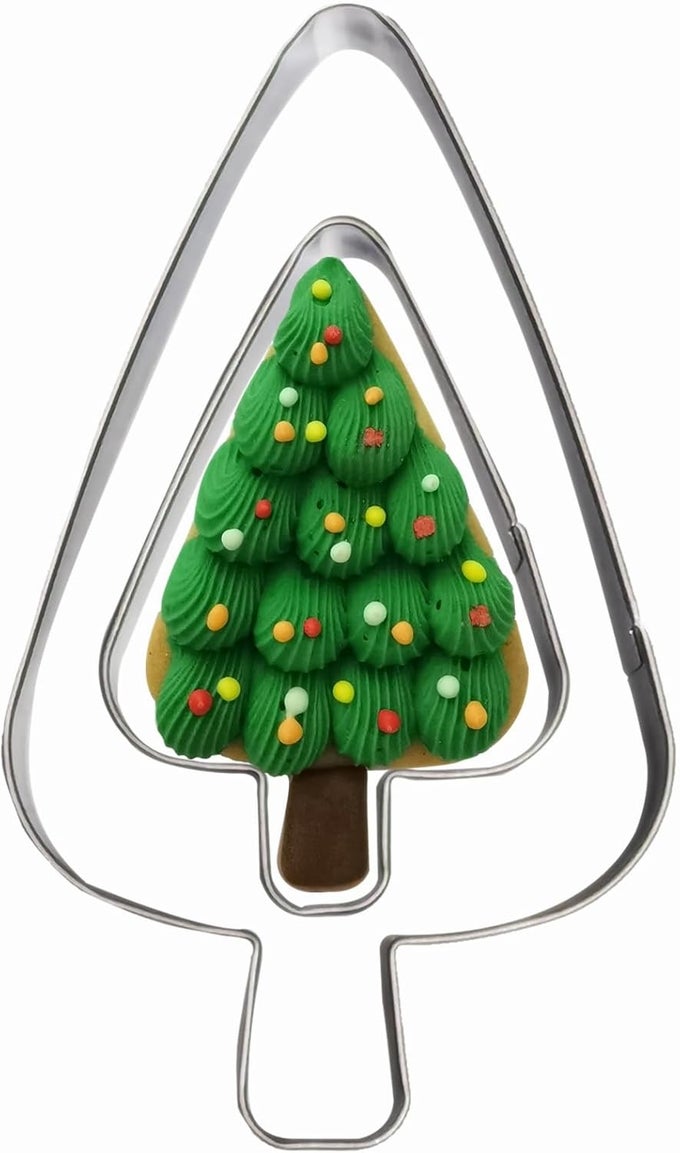 TREE SHAPED COOKIE CUTTERS SET OF 2 PCS STAINLESS STEEL CHRISTMAS TREE FONDANT CUTTER MOLDS BAKING DIY TREE SHAPE A