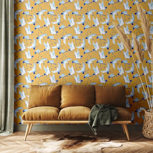 Blooming Wall DPYD03 Watercolor Blue Flying Cranes Peel and Stick Wallpaper SelfAdhesive Prepasted Wallpaper Wall Dcor - Image 3