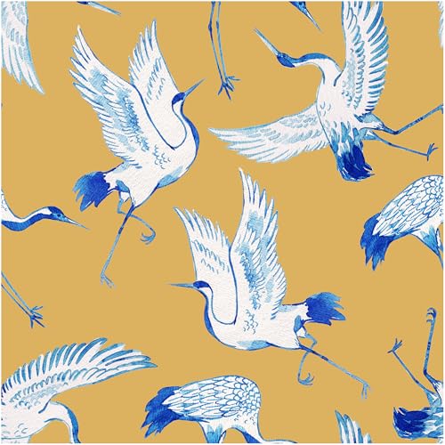 Blooming Wall DPYD03 Watercolor Blue Flying Cranes Peel and Stick Wallpaper SelfAdhesive Prepasted Wallpaper Wall Dcor - Image 1