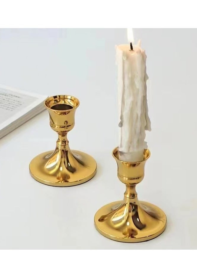 Brass Gold Tapered Candle Holders Set of 2, Vintage Metal Candle Holders for Table Centerpieces or Mantel Wedding Party Decorations 