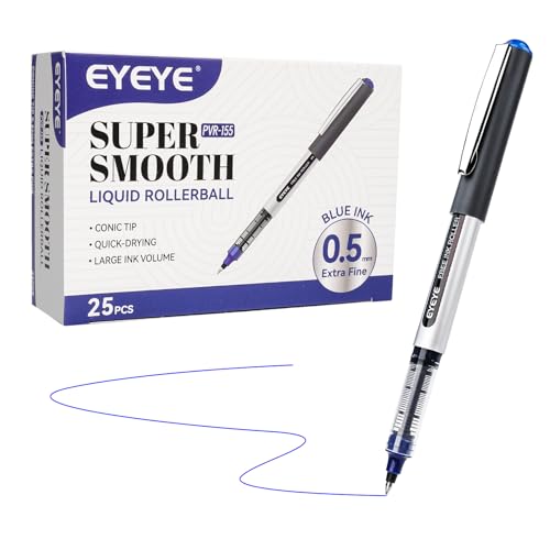 EYEYE 25 Pack 0.5mm Blue Rollerball Pens Extra Fine Point Quick Dry, Liquid Ink Pens Fine Point Smooth Writing Pen for Journaling, Note Taking, Office, School Supplies - Image 1