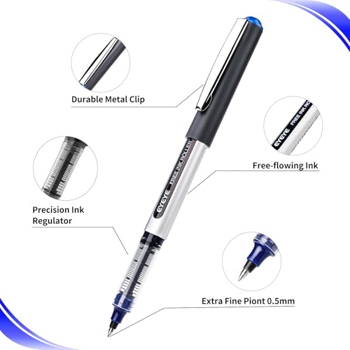 EYEYE 25 Pack 0.5mm Blue Rollerball Pens Extra Fine Point Quick Dry, Liquid Ink Pens Fine Point Smooth Writing Pen for Journaling, Note Taking, Office, School Supplies - Image 4