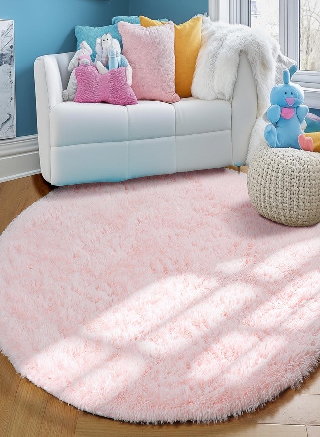 PAGISOFE Pink Round Rug 4Ft for Girls Room Kids Bedroom, Fluffy Shaggy Soft Fuzzy Circle Area Rugs for Girls Bedroom Kids Home Decor Aesthetic, Plush Furry Throw Cute Baby Girl Nursery Room Rug - Image 5