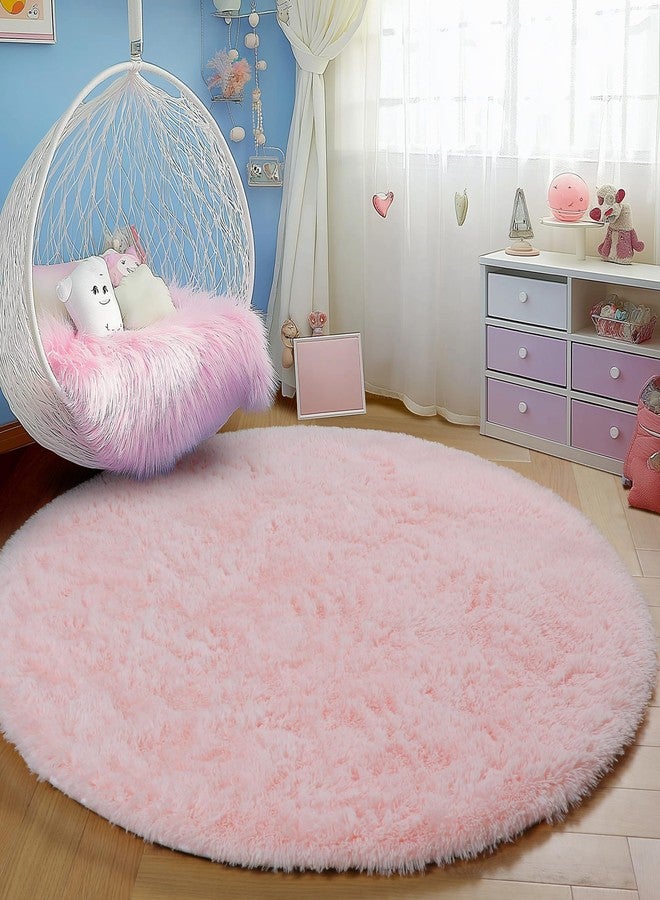 PAGISOFE Pink Round Rug 4Ft for Girls Room Kids Bedroom, Fluffy Shaggy Soft Fuzzy Circle Area Rugs for Girls Bedroom Kids Home Decor Aesthetic, Plush Furry Throw Cute Baby Girl Nursery Room Rug - Image 3