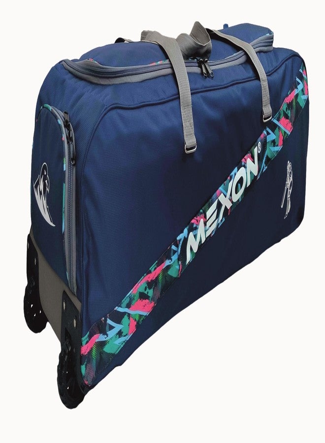 MEXON Professional Cricket Kit Bag with Tractor Wheels | Fully Padded (Navy Blue/Multicolor) - Image 1