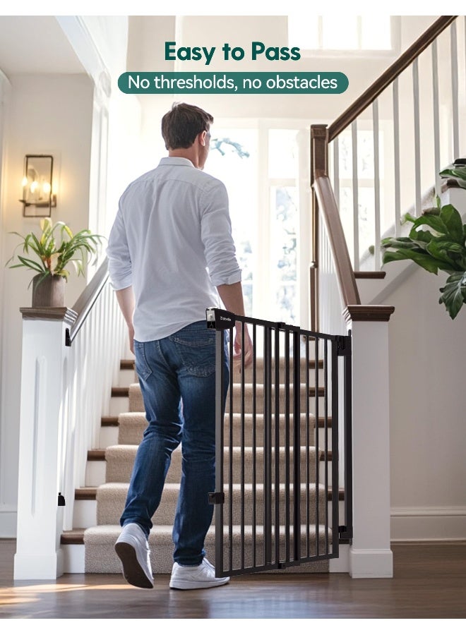 BABELIO بوابة بابي دوج 297465 بدون شريط سفلي للسلالم والمنازل والمداخل تغلق تلقائيًا بوابات أمان للحيوانات الأليفة مع باب كبير للعبور تثبيت على الحائط باللون الأسود - Image 2
