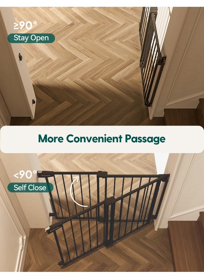 BABELIO بوابة بابي دوج 297465 بدون شريط سفلي للسلالم والمنازل والمداخل تغلق تلقائيًا بوابات أمان للحيوانات الأليفة مع باب كبير للعبور تثبيت على الحائط باللون الأسود - Image 4