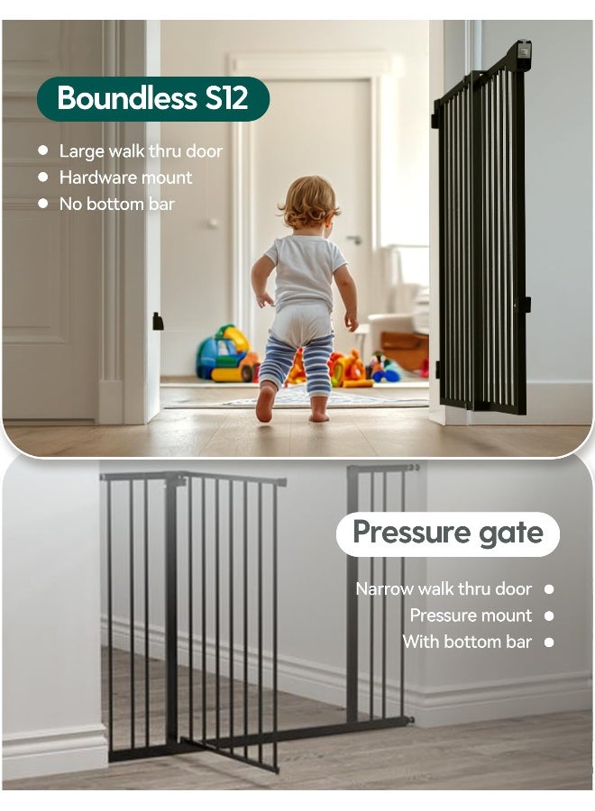 BABELIO بوابة بابي دوج 297465 بدون شريط سفلي للسلالم والمنازل والمداخل تغلق تلقائيًا بوابات أمان للحيوانات الأليفة مع باب كبير للعبور تثبيت على الحائط باللون الأسود - Image 3