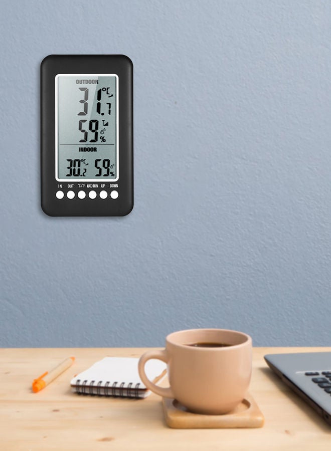 NIBEMINENT LCD Digital Wireless Thermometer Hygrometer Clock Black/White - Image 2