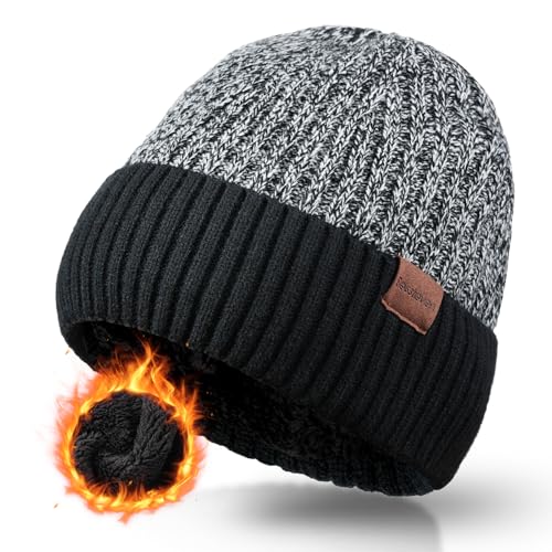 BESSTEVEN Winter Beanie Hat for Men Women: Warm Fleece Lined Beanie Knit Ski Stocking Cap Thick Thermal Cuffed Cap Daily Hat for Cold Weather Skiing Running Hiking Cycling Black - Image 1