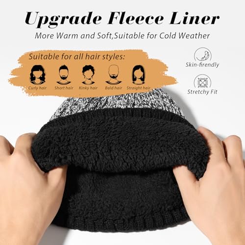 BESSTEVEN Winter Beanie Hat for Men Women: Warm Fleece Lined Beanie Knit Ski Stocking Cap Thick Thermal Cuffed Cap Daily Hat for Cold Weather Skiing Running Hiking Cycling Black - Image 2