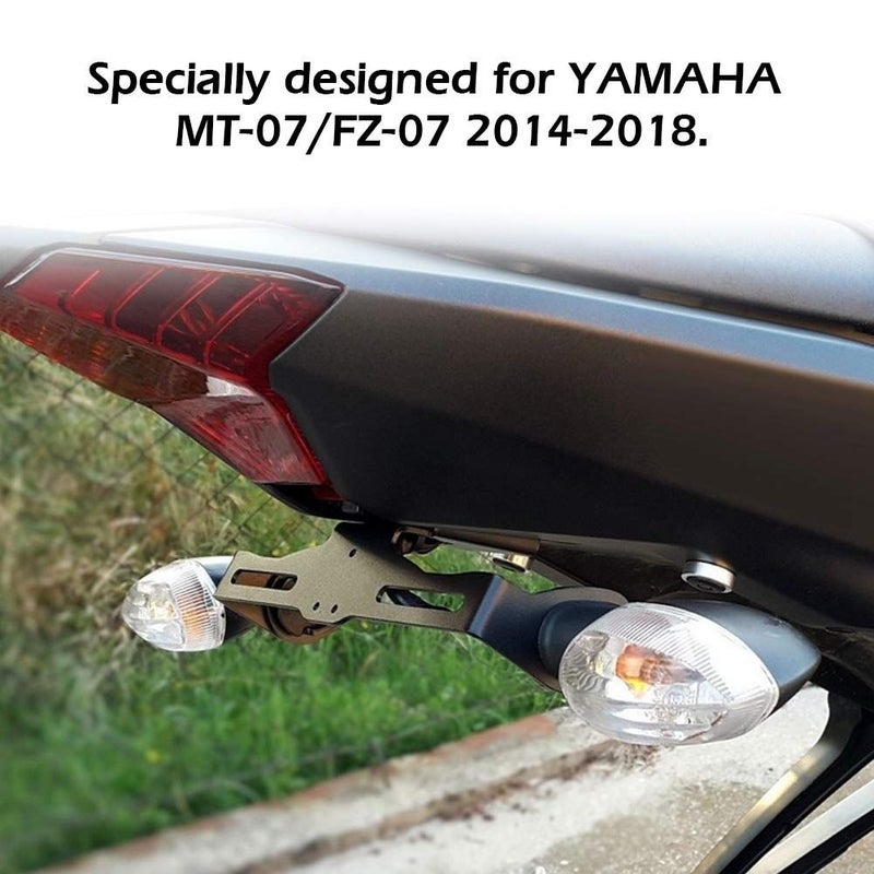 حامل لوحة الترخيص مع حامل تثبيت خلفي مزود بإضاءة LED مناسب لـ MT 07 FZ 07 2014 2018 أسود - Image 4